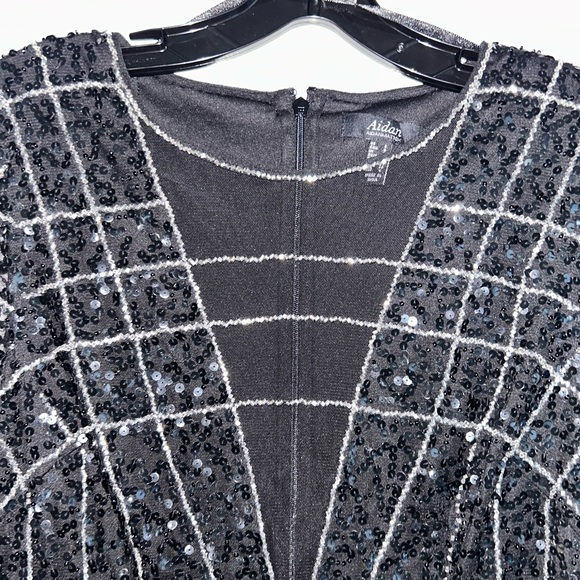 Aidan Mattox Mesh V-Neck Beaded Mini Dresss - Picture 3 of 8